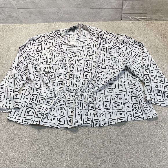 Alfani‎ Size 2XL Black And White Jungle Breeze Long Sleeve Blouse NWT - Picture 1 of 4